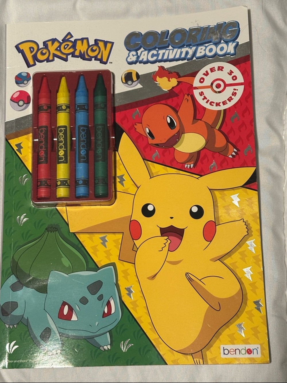Pokemon Coloring & Activity Book with Red, Yellow, Green, Blue Crayons
